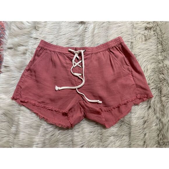 Aerie Lace Up Distressed Frayed Beach Shorts Mauve Medium - Picture 2 of 8